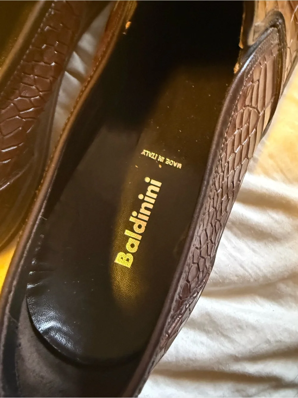 BALDININI Italy Men’s 43 Brown Croc Embossed Leather Luxury Slip On Sneakers